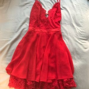 Bebe sexy red Kaylee lace top skater dress NWT